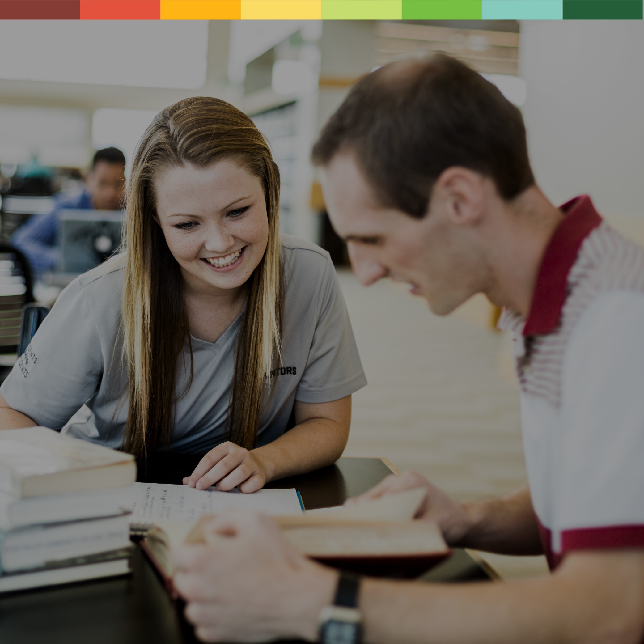 A student and an employer at a job fair.