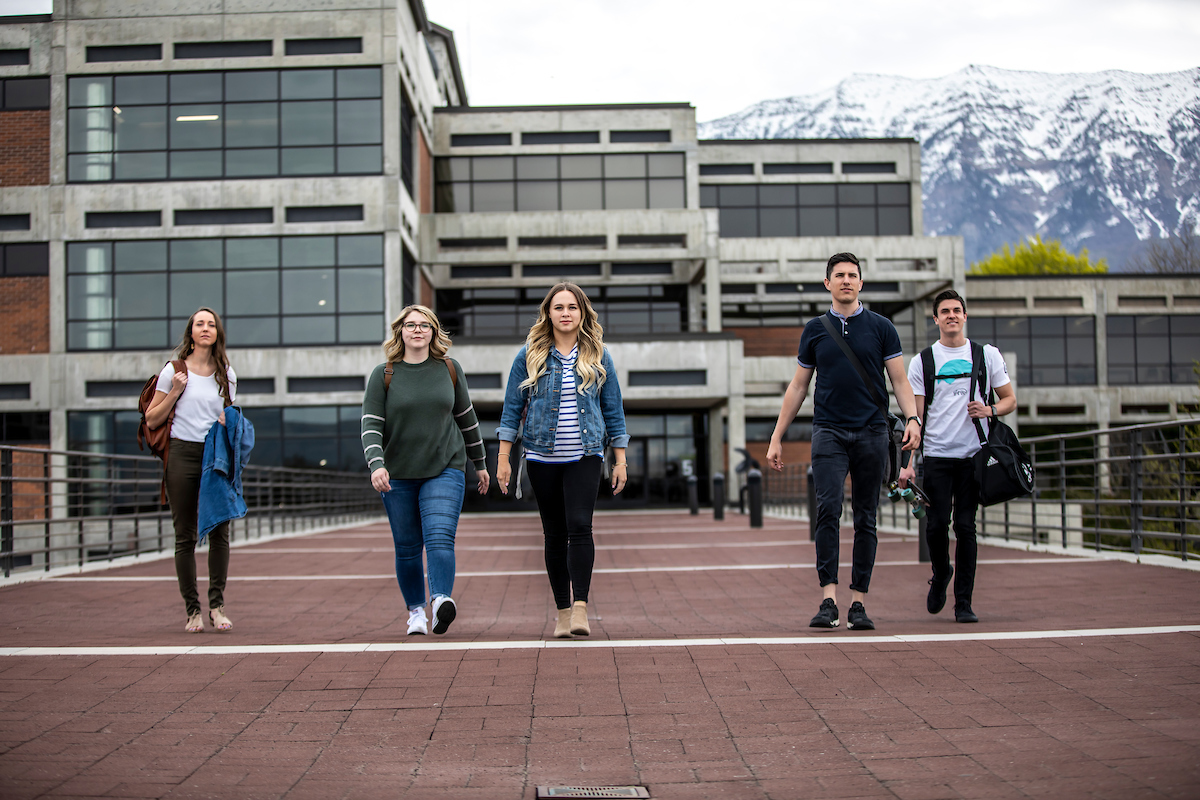 Students walking across the campus